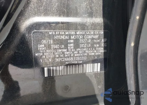 2020 Hyundai Accent Sel from USA, damaged, VIN 3KPC24A68LE093203